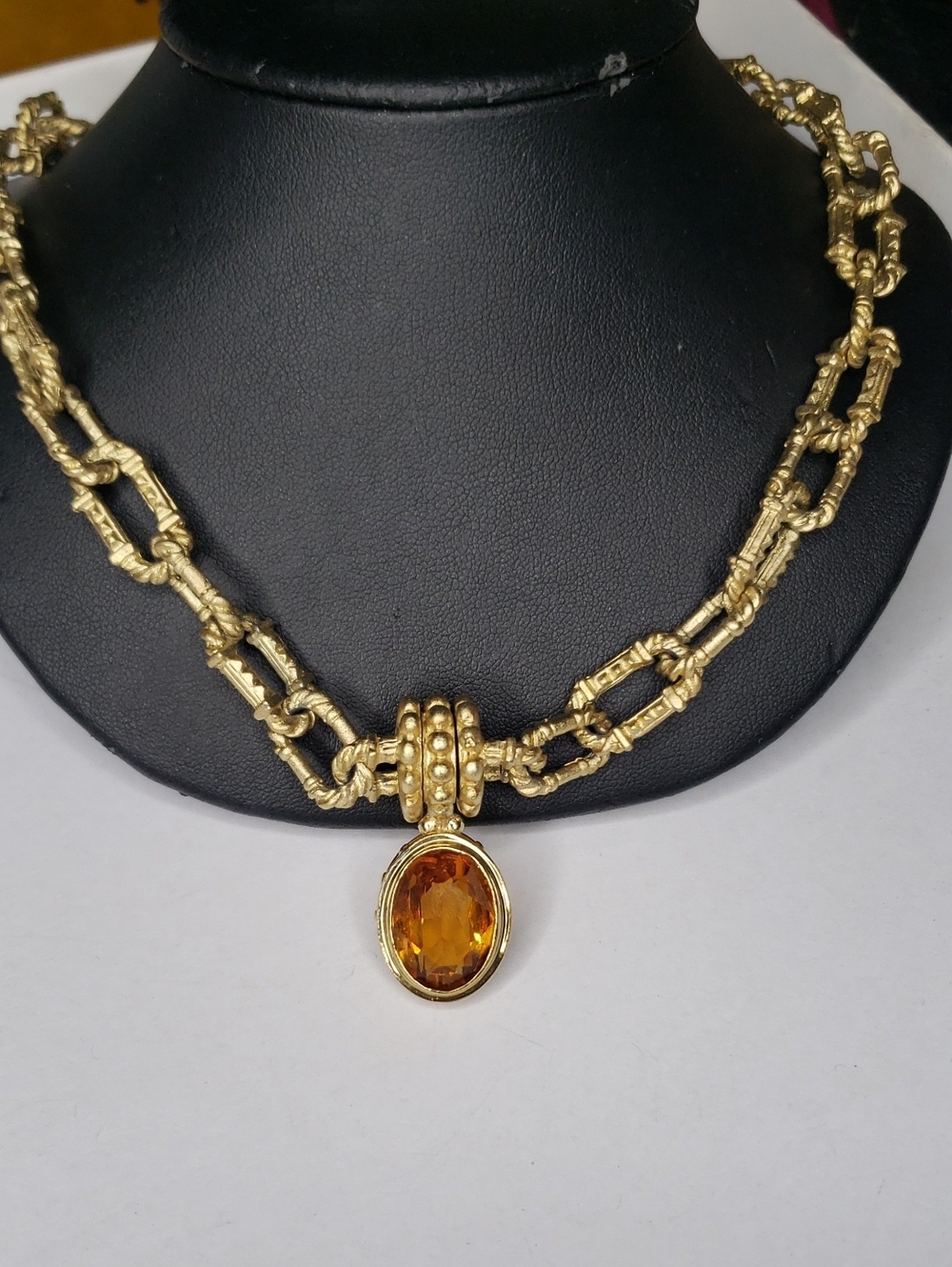 Gold Chain Necklace with Amber Pendant - Women Jewelry